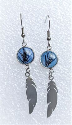 FEATHER stainless steel Earrings with 10mm cabochon