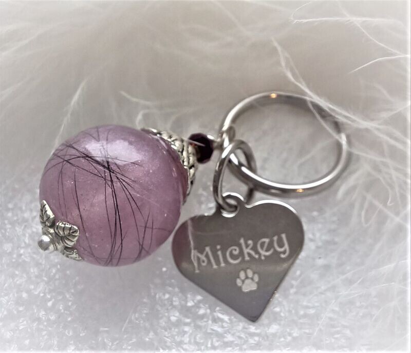 Memorial Keepsake 16mm resin sphere to encapsulate the fur or hair you provide.  Come with a personalised heart tag. Memory jewellery