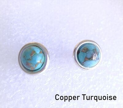 Earrings Stud 6mm with semi precious stone - Sterling Silver