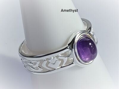 CELTIC Ring thick band with a 7x5mm stone of your choice - Sterling Silver