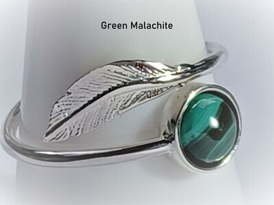 ADJUSTABLE FEATHER Ring with a 6mm stone of your choice - Sterling Silver