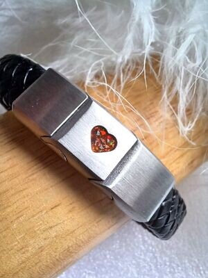 ENGRAVED Leather Bracelet with HEART inlay 5.1x5.8mm for inclusions
