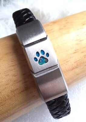 ENGRAVED Leather Bracelet with PAW inlay 5.8x6.7mm for inclusions