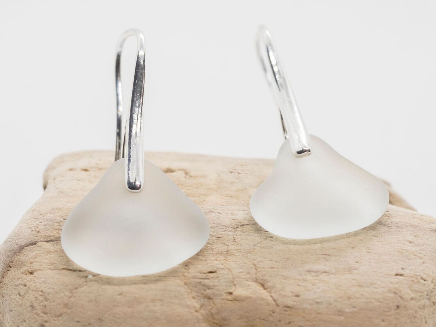EARRINGS - Fan Shaped Clear Sea Glass