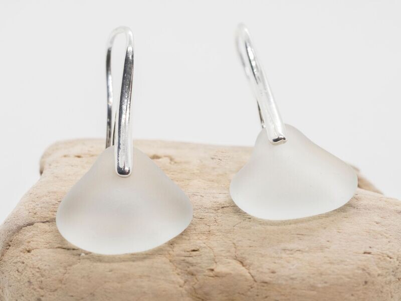 EARRINGS - Fan Shaped Clear Sea Glass