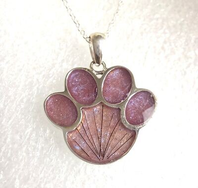 PAW pendant and trace chain to encapsulate hair or ashes Sterling silver CAN BE ENGRAVED