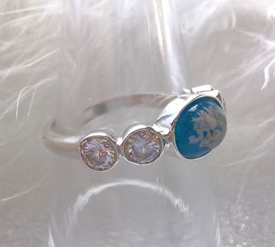 OVAL 8x6 Bezel to encapsulate Opals & ashes .925 Sterling Silver memorial ring with four set CZ Stones