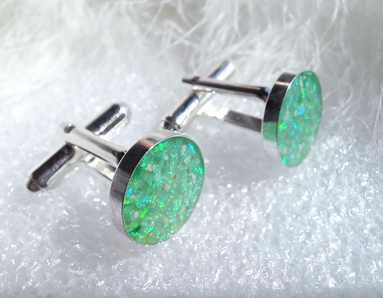 Sterling Silver cufflinks with 12mm bezel inlay for inclusions