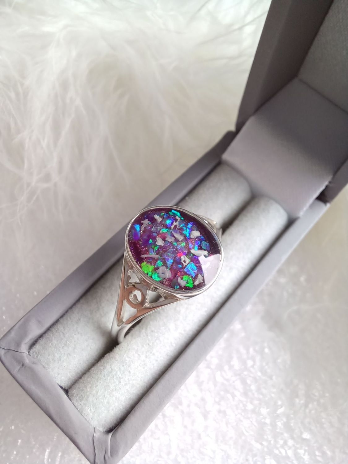 Sterling silver  ring  with a stone containing the hair, fur or ashes you send me.  Memorial jewellery, Keepsake Jewellery