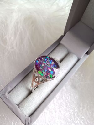 Sterling silver  ring  with a stone containing the hair, fur or ashes you send me.  Memorial jewellery, Keepsake Jewellery