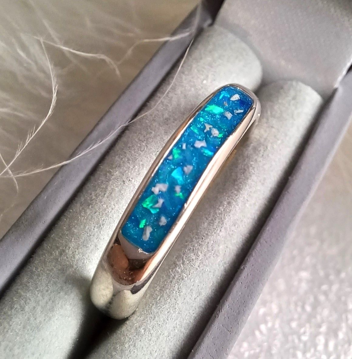 Sterling silver  ring  with a inlay band containing the hair, fur or ashes you send me.  Memorial jewellery, Keepsake Jewellery