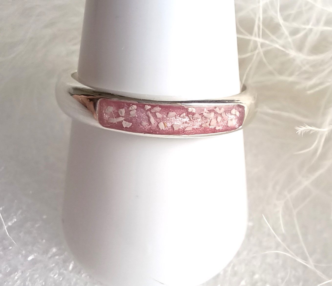 Sterling silver  ring  with a inlay band containing the hair, fur or ashes you send me.  Memorial jewellery, Keepsake Jewellery