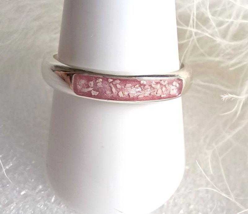 Sterling silver  ring  with a inlay band containing the hair, fur or ashes you send me.  Memorial jewellery, Keepsake Jewellery