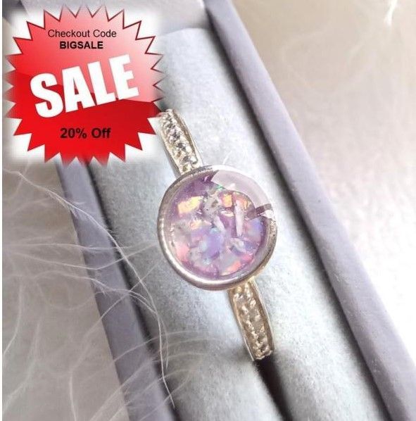 Sterling silver  ring  with CZ stones on the shank and  a stone containing the hair, fur or ashes you send me.  Memorial jewellery, Keepsake Jewellery