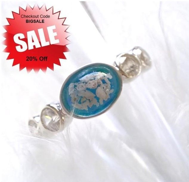 Sterling silver  ring  with two CZ stones either side of a stone containing the hair, fur or ashes you send me.  Memorial jewellery, Keepsake Jewellery