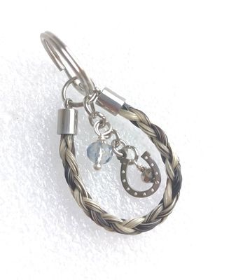 Braided Horsehair key charm using the horse hair you send me.  Can include a horseshoe charm and an engraved heart charm. Keepsakes horsehair jewellery
