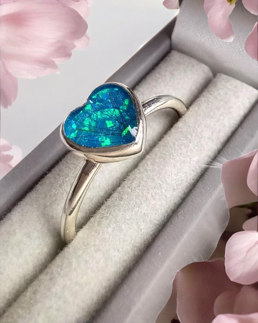 Sterling silver Heart stacker ring  with a stone containing the hair, fur or ashes you send me.  Memorial jewellery, Keepsake Jewellery
