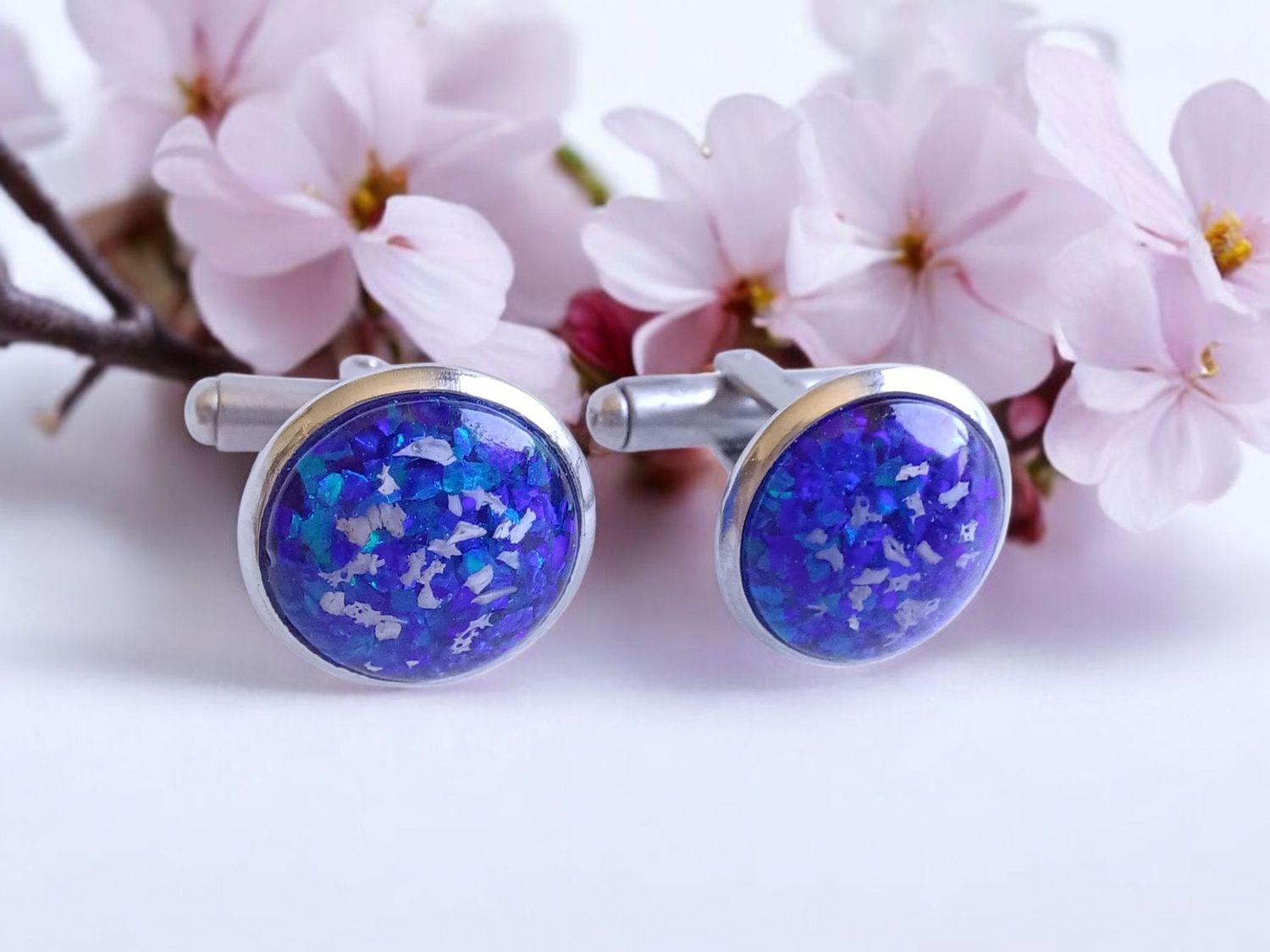 Stainless steel cufflinks each to  contain a stone encapsulating the  fur, hair or ashes you provide. Keepsake Jewellery. Memorial Jewellery. Memory Jewellery. Great for taking your lost relatives to your wedding 

