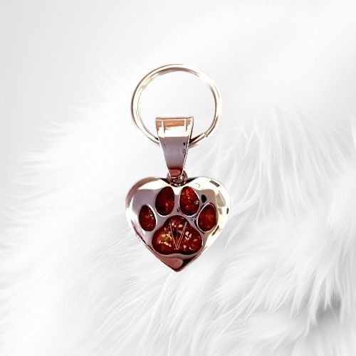 Stainless steel heart key charm with paw inlay to encapsulating the  fur, hair or ashes you provide. Keepsake Jewellery. Memorial Jewellery. Memory Jewellery.  