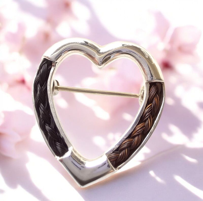 Sterling silver heart brooch to contain two Horsehair braids using your own horses hair . Memory jewellery Horsehair keepsake jewellery