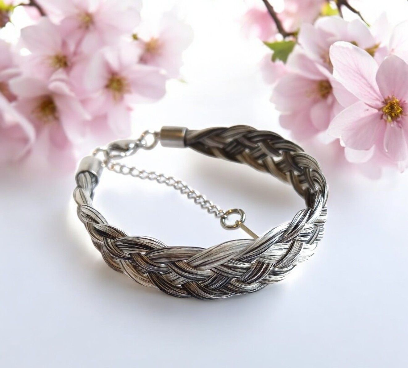 Horsehair keepsake bracelet made using your own horses hair. Stainless steel silver coloured findings.  Personalised heart tag. Memory jewellery. Memorial jewellery Flat braid