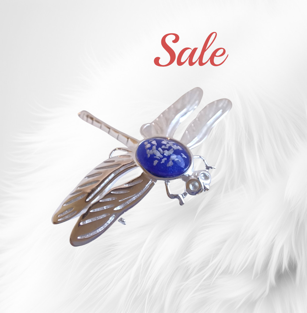 Sterling Silver large dragon fly brooch to contain a stone encapsulating the hair, fur or ashes you send me.  Memorial Jewellery Keepsake Jewellery