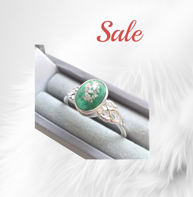 Sterling silver  ring  with a stone containing the hair, fur or ashes you send me.  Memorial jewellery, Keepsake Jewellery