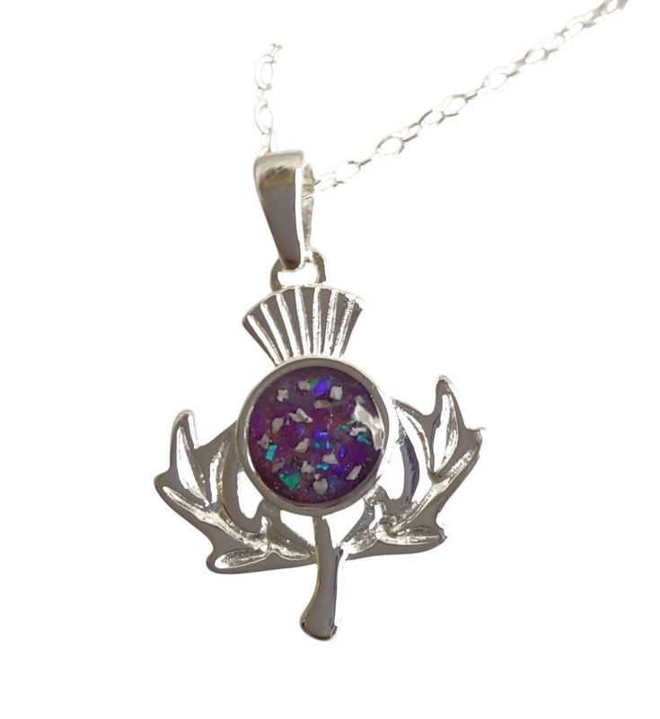 Sterling Silver Scottish thistle pendant and chain to contain a stone encapsulating the hair, fur or ashes you send me.  Memorial Jewellery Keepsake Jewellery