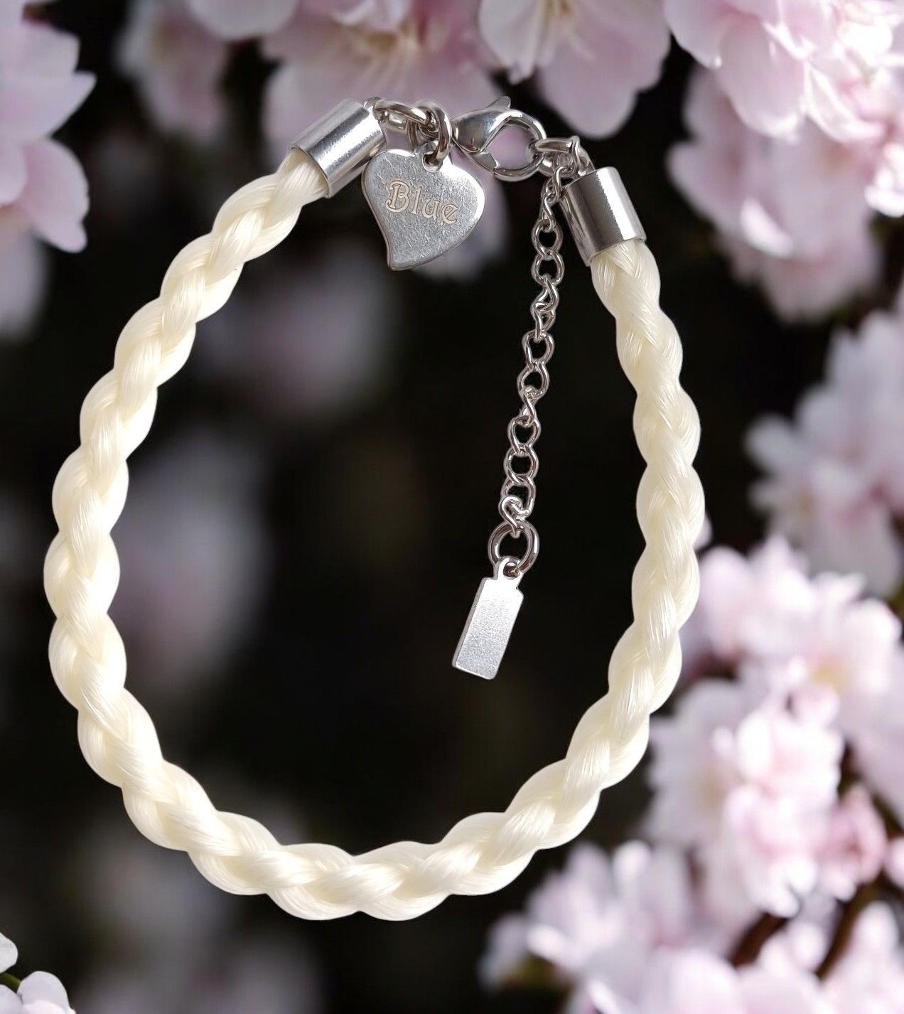 Horsehair keepsake bracelet made using your own horses hair with a personalised heart tag. Stainless steel findings. Memory jewellery