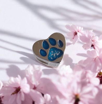 Stainless steel  heart charm bead with a paw inlay to contain fur, hair or ashes you provide. Keepsake Jewellery. Memorial Jewellery. Memory Jewellery Can be personalised
