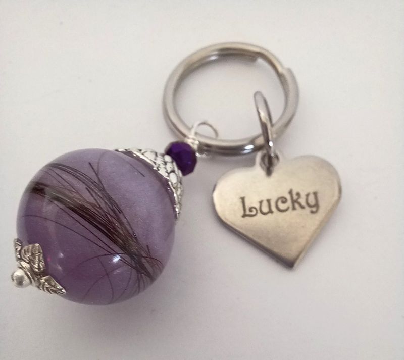 Key Charm 16mm Sphere to encapsulate HAIR ONLY with Engraved heart tag
