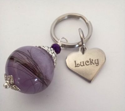 Key Charm 16mm Sphere to encapsulate HAIR ONLY with Engraved heart tag