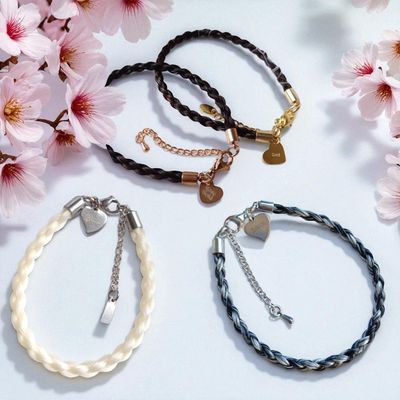 ENGRAVED HORSE HAIR Braided 4 strand SILVER, Gold or Rose Gold Coloured stainless steel with heart