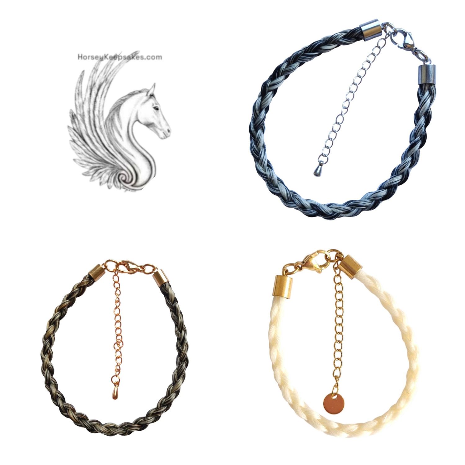 HORSE HAIR Braided 4 strand bracelet with Stainless Steel ends either Silver, Gold or Rose Gold
