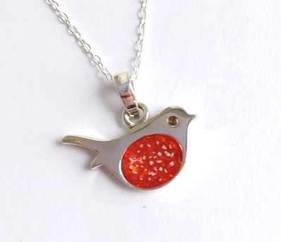 ROBIN pendant & chain 10x8mm cabochon to encapsulate hair or ashes