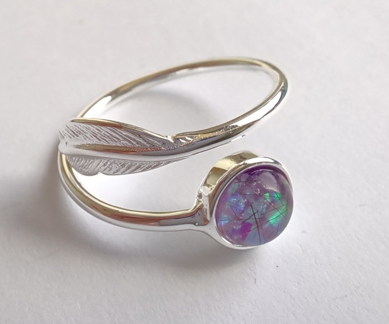 Sterling Silver adjustable ring with feather detail to contain the hair, fur or ashes you send. Memorial ring, Keepsake Ring