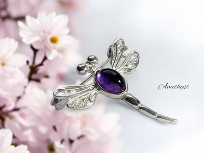 Sterling silver ready made dragon fly brooch jewellery to contain a semi precious stone of your choice