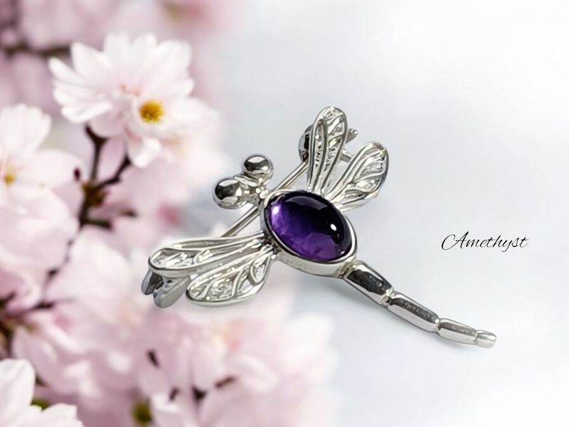 Sterling silver ready made dragon fly brooch jewellery to contain a semi precious stone of your choice