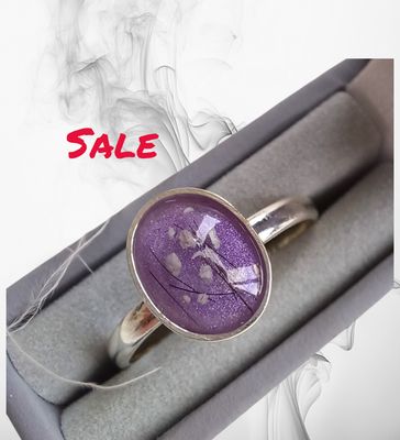 Sterling silver  ring  with a stone containing the hair, fur or ashes you send me.  Memorial jewellery, Keepsake Jewellery