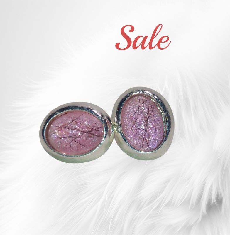 Sterling Silver oval stud earrings to contain a stones encapsulating the hair, fur or ashes you send me.  Memorial Jewellery Keepsake Jewellery