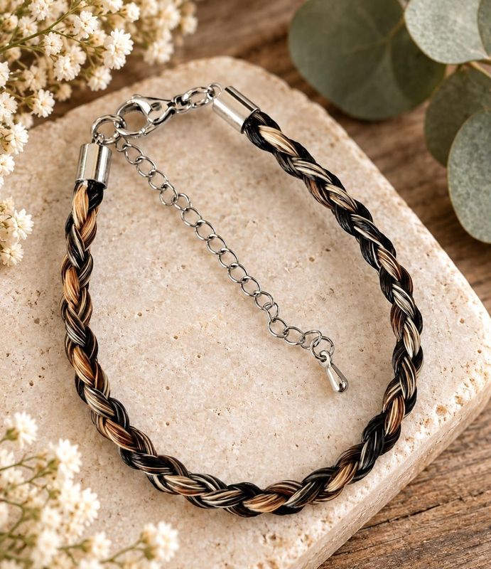 HORSE HAIR Braided 4 strand bracelet with Stainless Steel ends either Silver, Gold or Rose Gold