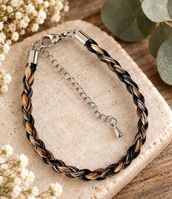 HORSE HAIR Braided 4 strand bracelet with Stainless Steel ends either Silver, Gold or Rose Gold