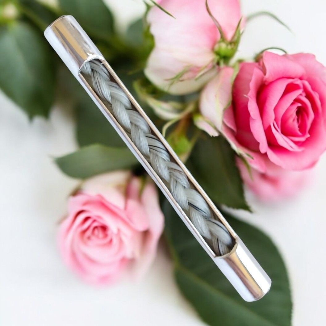 Stock pin / Brooch round braid inlay Sterling silver long stock pin / brooch to contain a Horsehair braid using your own horses hair . Memory jewellery Horsehair keepsake jewellery