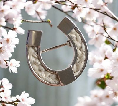 Horse Shoe Brooch braid inlay Sterling silver heart brooch to contain a Horsehair braid using your own horses hair . Memory jewellery Horsehair keepsake jewellery