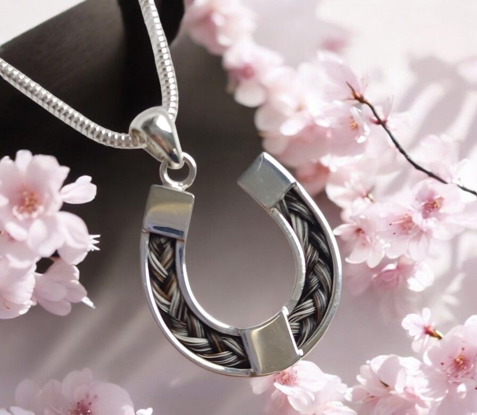 Sterling Silver Horseshoe pendant to include a braid of your own horses hair