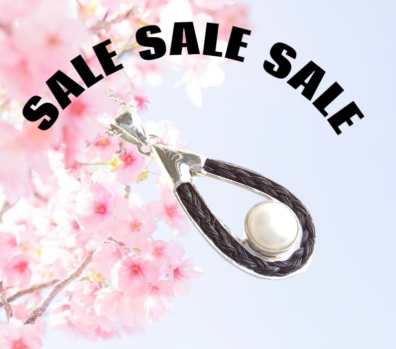 Tear Pendant with 8mm fresh water pearl and braid hair inlay