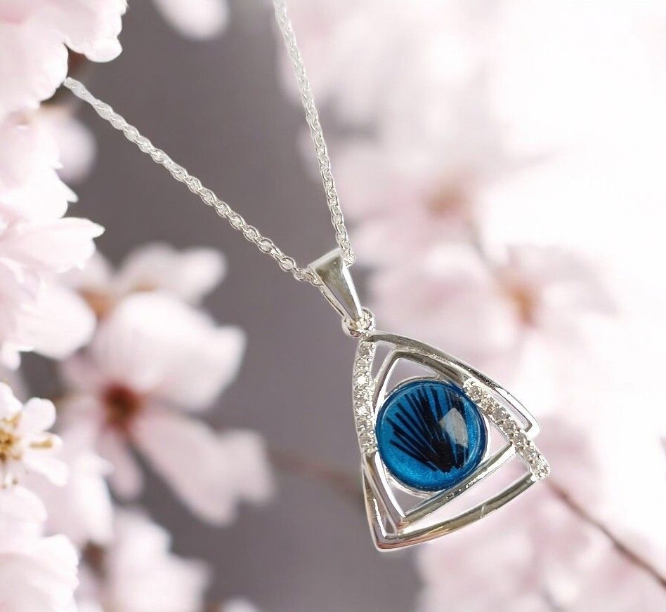 Modern Stirrup pendant with CZ & chain 8mm cabochon Modern Stirrup pendant with CZ & chain 8mm cabochon
