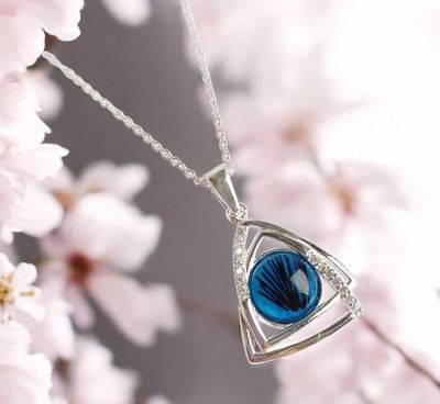 Modern Stirrup pendant with CZ & chain 8mm cabochon