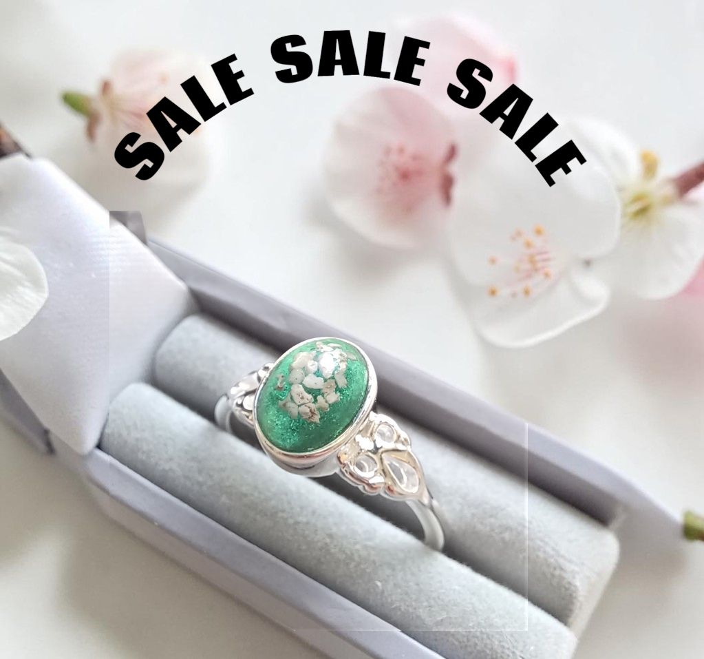 SCROLL Ring with a  8x6mm cab to contain hair or ashes Sterling Silver