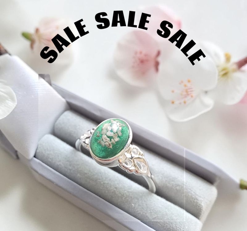 SCROLL Ring with a  8x6mm cab to contain hair or ashes Sterling Silver